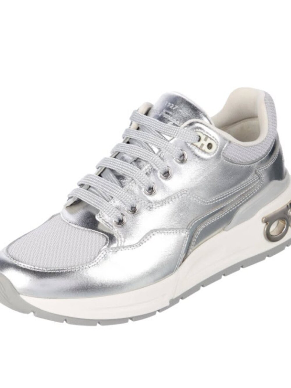 Authentic Salvatore Ferragamo Leather Sneakers Women 7 Silver White